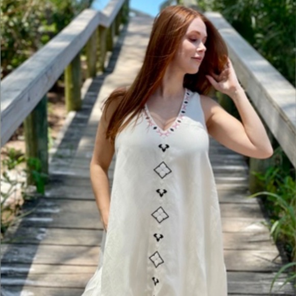 HATCH Maternity Dress Size 0 Cream Embroidery Dress V neckline Knit Shower Event